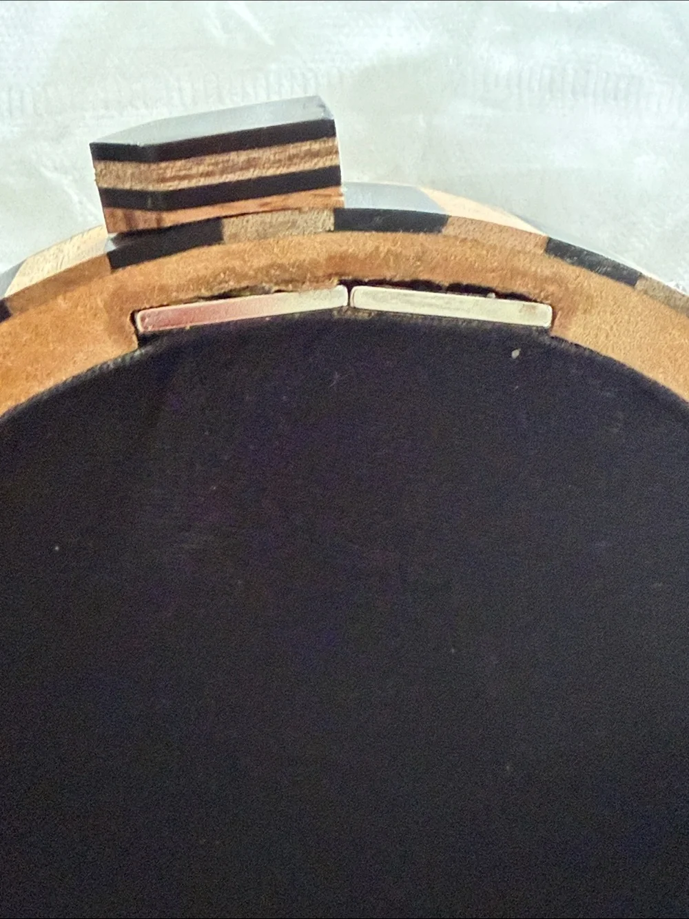 ZARA Black, White and Wood Round Geometric Crossbody Bag